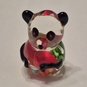 Vintage Hand Blown Art Glass Panda Bear Paperweight Figurine